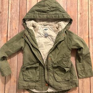Kids Olive Green Hooded Jacket with Sherpa Lining